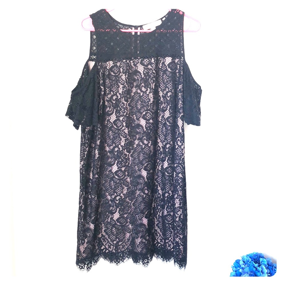 Loft black lace dress with nude underlay size 12